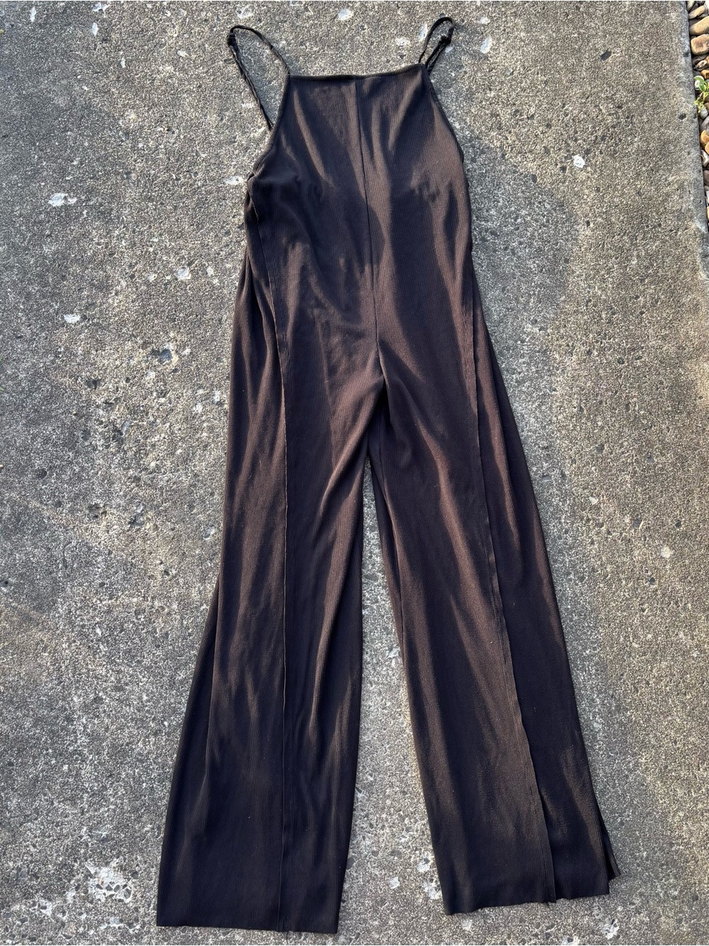 eesome Black Satin Wide-Leg Jumpsuit with Spaghetti Straps